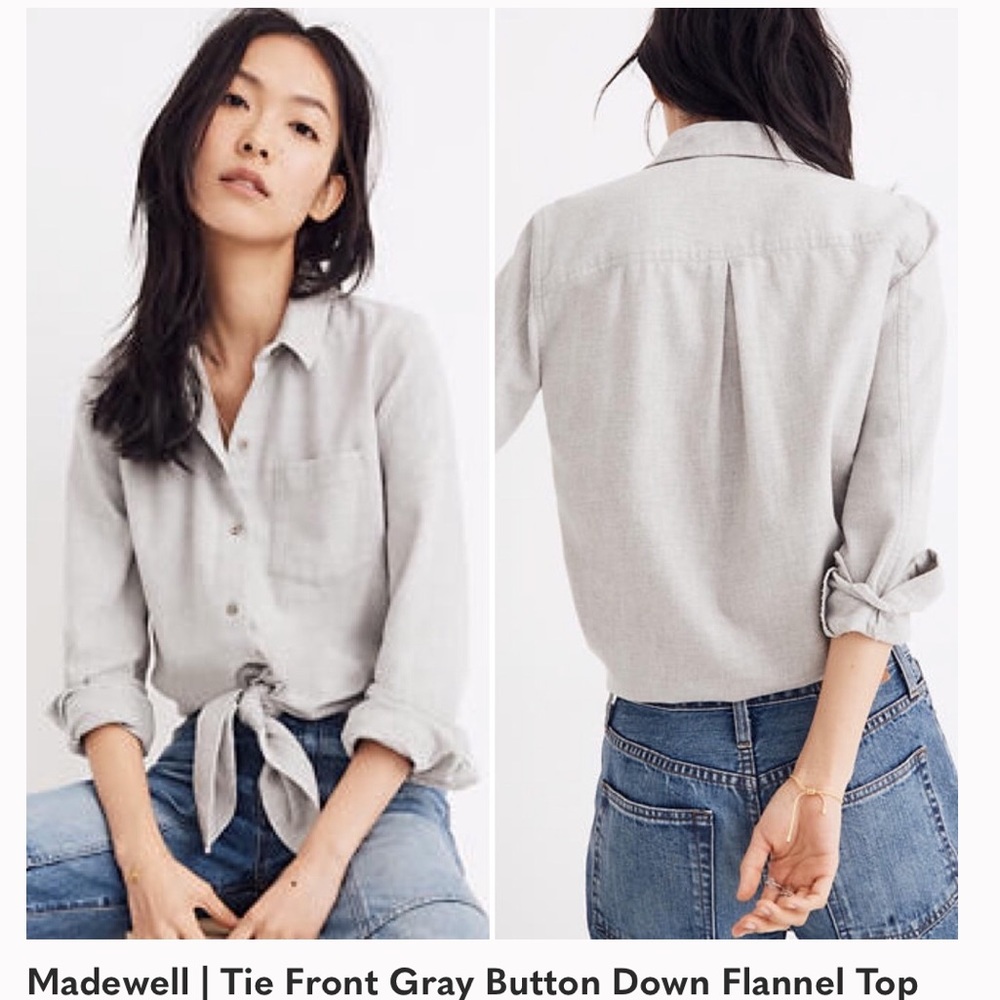Madewell | Tie Front Gray Button Down Flannel Top